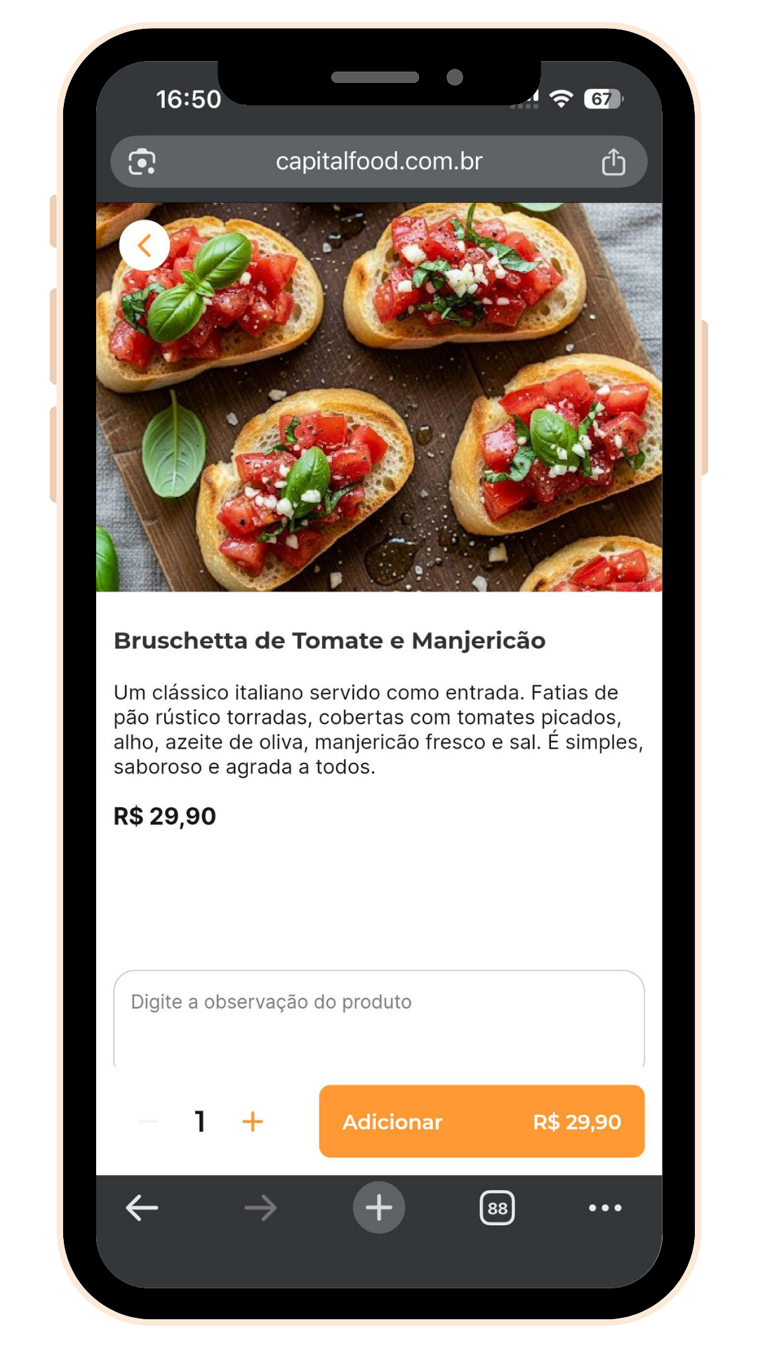 Tela do Capital Food com experiência de pedido mobile